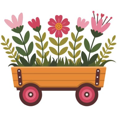 Yay çiçekli çiçek arabası izole edilmiş beyaz arkaplan vektörü