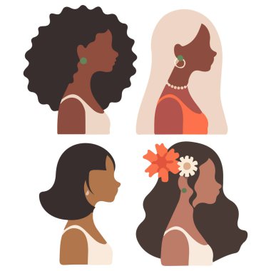 Çeşitli genç kadınların portreleri vektör izole edilmiş beyaz arkaplan