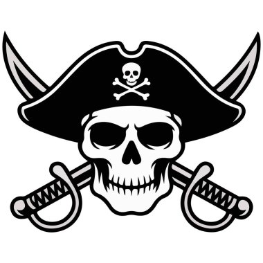 Çapraz kılıç vektörlü korsan kafatası beyaz arkaplan