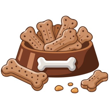 Köpek maması ve kemikler vektör izole edilmiş beyaz arkaplan