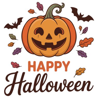 Gülen Jackolantern tebrik kartı vektörü izole edilmiş beyaz arkaplan