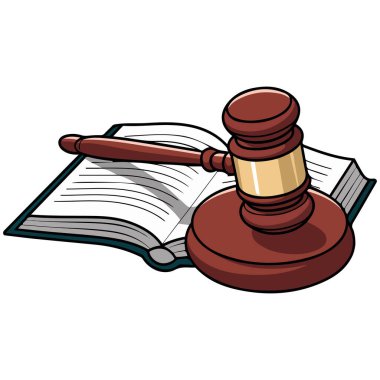 Hakim çekici ve hukuk kitabı vektörü beyaz arkaplanı izole etti