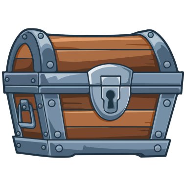 Kilit vektör izole beyaz arkaplan ile ahşap göğüs