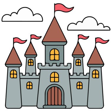 Beyaz taş kale bayrakları vektör izole beyaz arkaplan