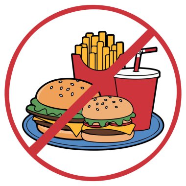 Yasak fast food işareti vektörü izole edilmiş beyaz arkaplan