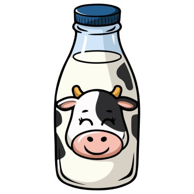 İnek logosu süt şişesi vektörü beyaz arkaplan