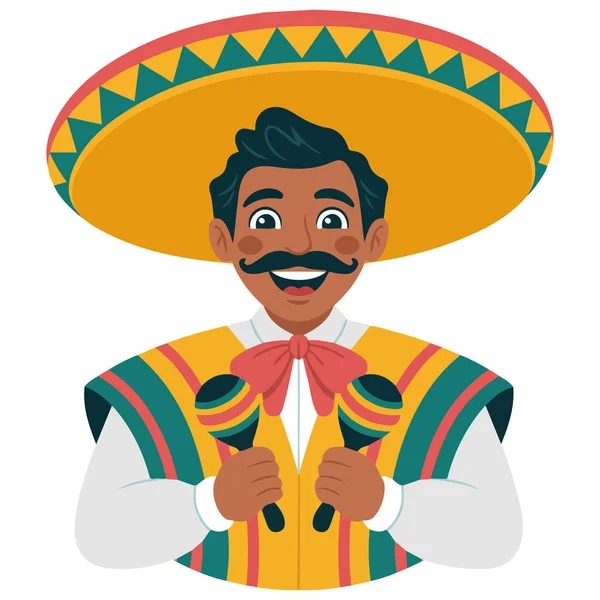 Marakas izole edilmiş vektör illüstrasyonlu beyaz arka planlı Meksika 'lı adam.