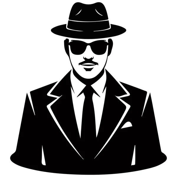 Ajan simgesi casus güneş gözlükleri beyaz arkaplanda izole vektör çizimi