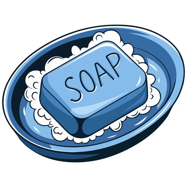 sabun çanağındaki sabun beyaz arkaplanda izole edilmiş vektör çizimi