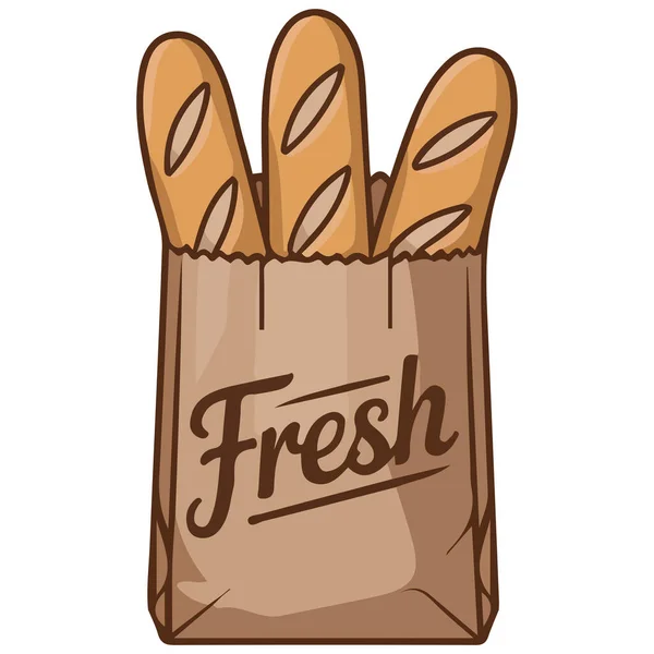 Kağıt torbaya ekmek somun ekmeği izole edilmiş vektör çizimi