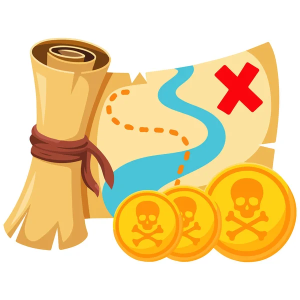 Beyaz üzerinde izole edilmiş korsan hazine haritası seti