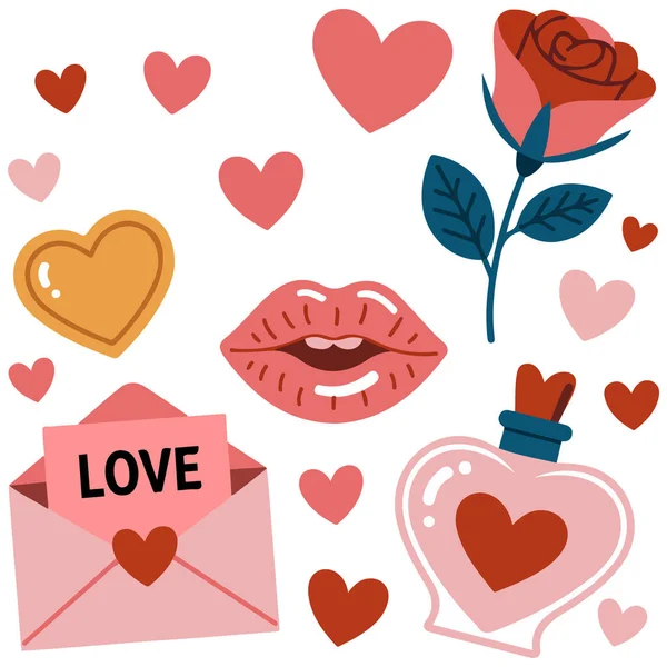 Sevgililer Günü kalpleri ve çiçekler vektörü izole edilmiş beyaz arkaplan belirledi