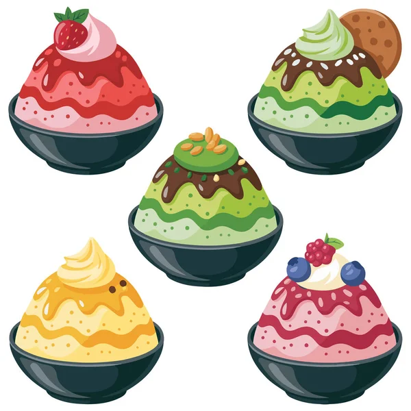 Kore bingsu tatlı kabı vektör izole beyaz arka plan