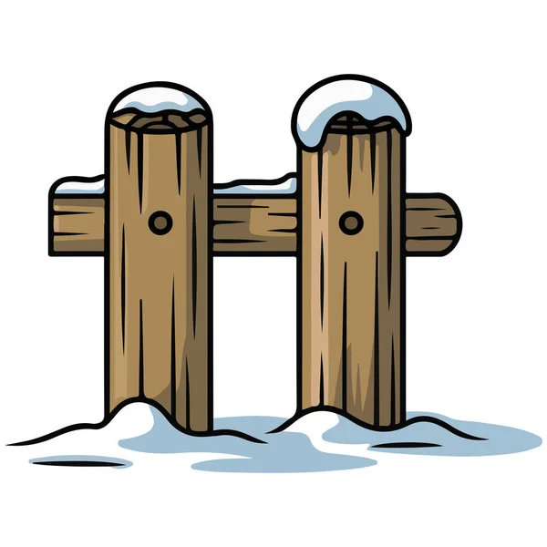 Kar vektörüyle kaplı ahşap çit izole edilmiş beyaz arkaplan