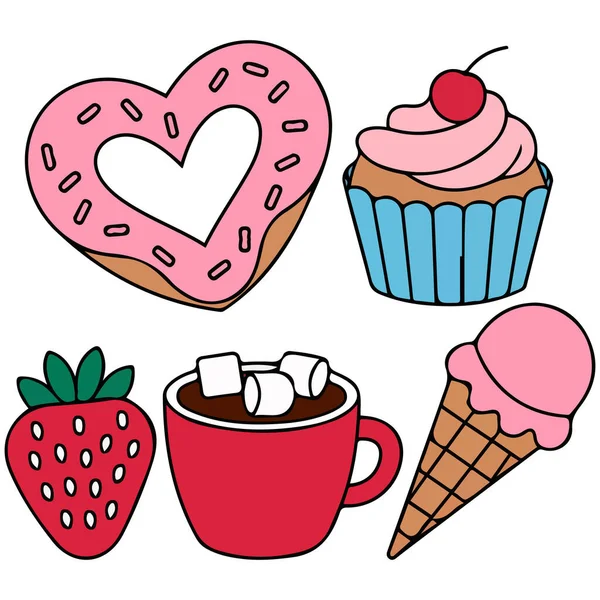 Tatlı çıkartmalar elle çizilmiş vektör izole edilmiş beyaz arkaplan