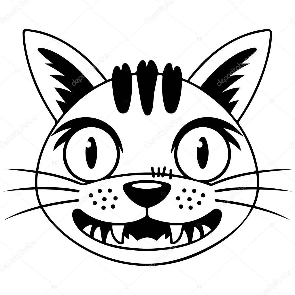 Scarred war cat with fish vector isolated white background