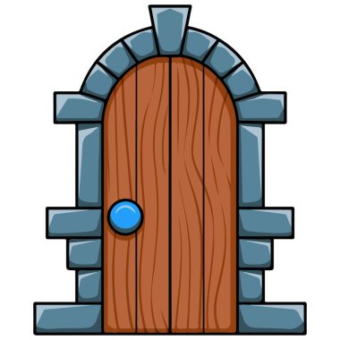 Kadim kale girişi Ortaçağ kapı vektör karikatür simgesi beyaz üzerinde izole