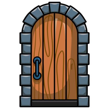 Fantezi kale kapısı tarihi mimari vektörü beyaz üzerine izole edilmiş