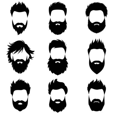 Erkeklerin yüz kılları, sakal, vektör çizimleri, beyaza izole edilmiş.