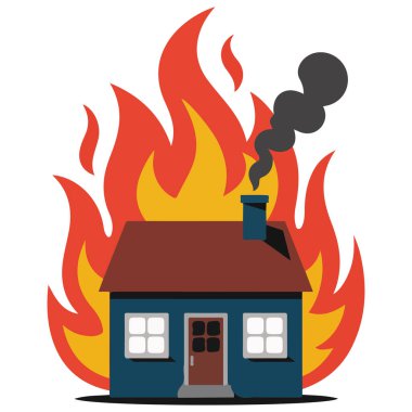 Yanan ev yangını felaket vektör çizimi beyaza izole edildi
