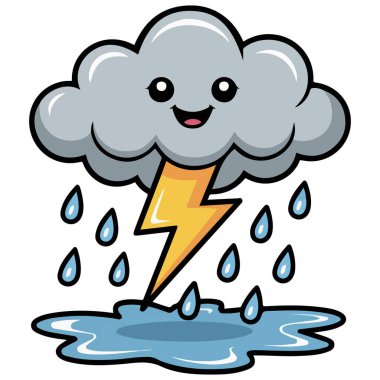 Fırtınalı hava bulutlu şimşek vektör çizimi beyazda izole