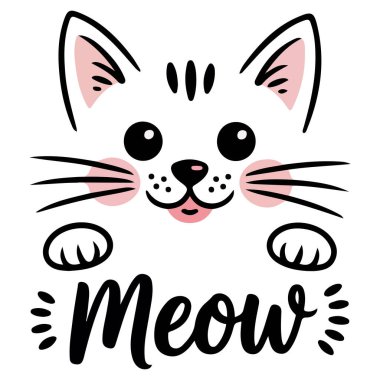 Çizgi film kedisi miyavlama yüz vektör çizimi beyaz üzerinde izole