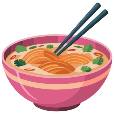 Asya eriştesi çorbası yemek vektör illüstrasyonu