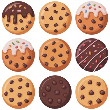 Tatlı paketleme tasarımı için ayrıntılı dekoratif bisküvi simgeleri