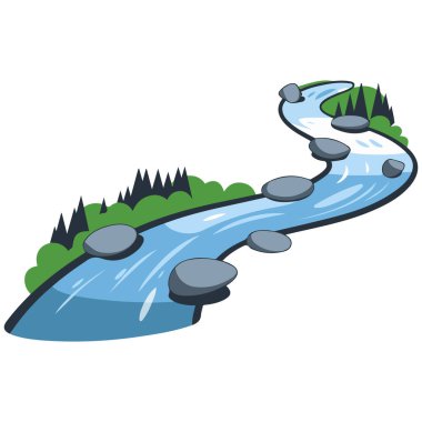 Akıcı su akışı doğa sahne vektör illüstrasyonu