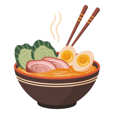 Asya ramen erişte kasesi elle çizilmiş vektör