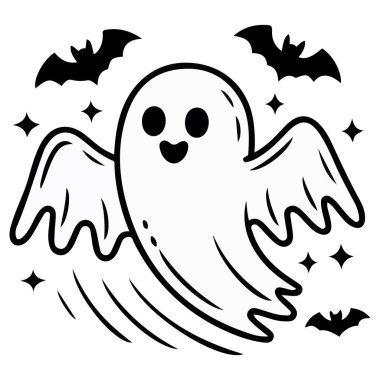 Neşeli ifadeyle neşeli hayalet karalaması ürkütücü Cadılar Bayramı vektör sanatı izole