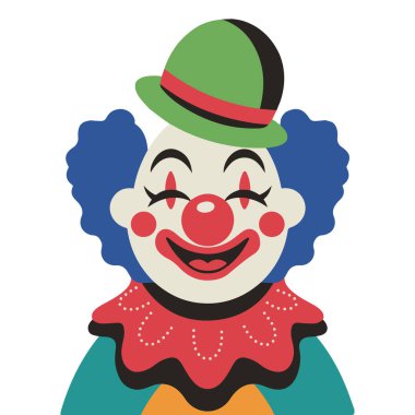 Renkli tüyler ürpertici vektör çizimi ile tehditkar sirk palyaçosu