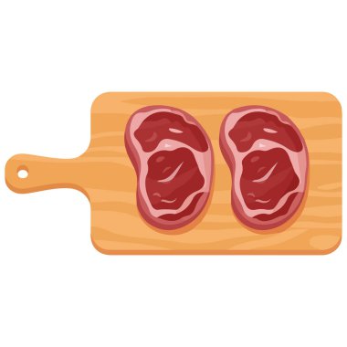 Kesme tahtası vektöründe çeşitli et kesikleri ve organlar