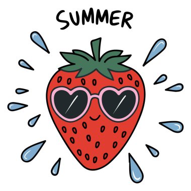Güneş gözlüğü takan neşeli çilek yaz vektörü