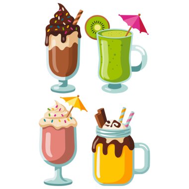 Meyveli milkshake koleksiyonu ve tatlı vektörü.