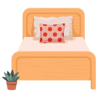 Battaniye ve yatak vektörüyle rahat bir yatak odası.