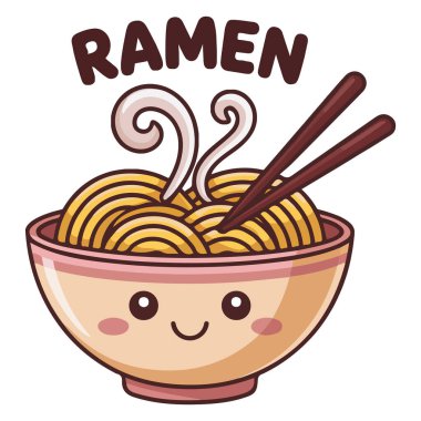 Çizgi film stili erişte kasesi vektörü grafik izole edilmiş beyaz