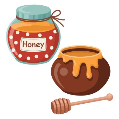 Bal kavanozları ve çömlek karikatür vektörü beyaz