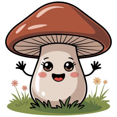 Gülen mantar vektörü beyaza izole edildi