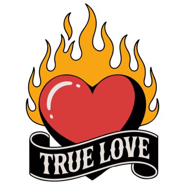 Yanan aşk kalp dövme vektörü grafiği