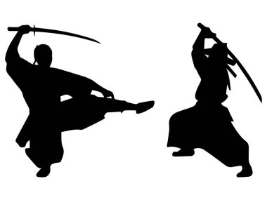 Kılıçlı ve Japon Katana 'lı Samuray Siluet Savaşçısı