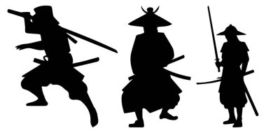 Kılıçlı ve Japon Katana 'lı Samuray Siluet Savaşçısı