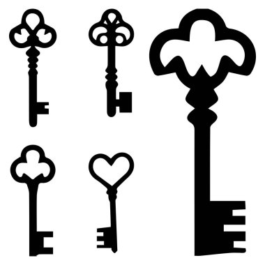 Kapı anahtarlarının siyah siluetleri Vintage ve Antika Anahtar Simgeleri