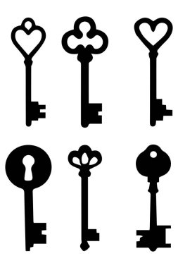 Kapı anahtarlarının siyah siluetleri Vintage ve Antika Anahtar Simgeleri