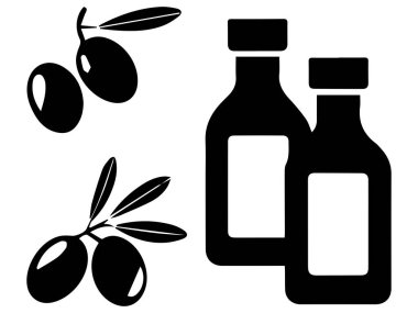 Zeytin Simgesi ve Yağ Şişe Akdeniz Zeytin Meyveleri
