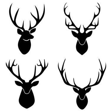 Beyaz Arkaplanda Geyik Başı Siluetleri