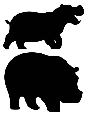 Siyah Vektör Siluetinde Hippopotamus Şablon Gücü ve Zarafeti