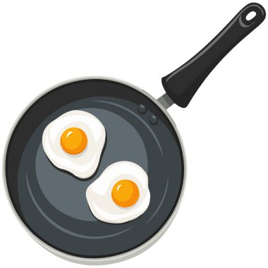 Kızaran Pan Düz Stil Mutfak Simgesinde Kızarmış Yumurtalar