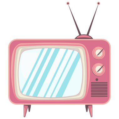 Antenna Retro Klasik Çizgi Film Vektörlü Klasik Pembe TV
