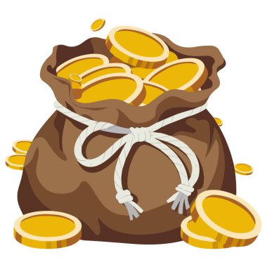 Altın Sikkeli Hazine Para Çantası Beyazın Üzerinde İzole Edilen Çizgi Film Simgesi